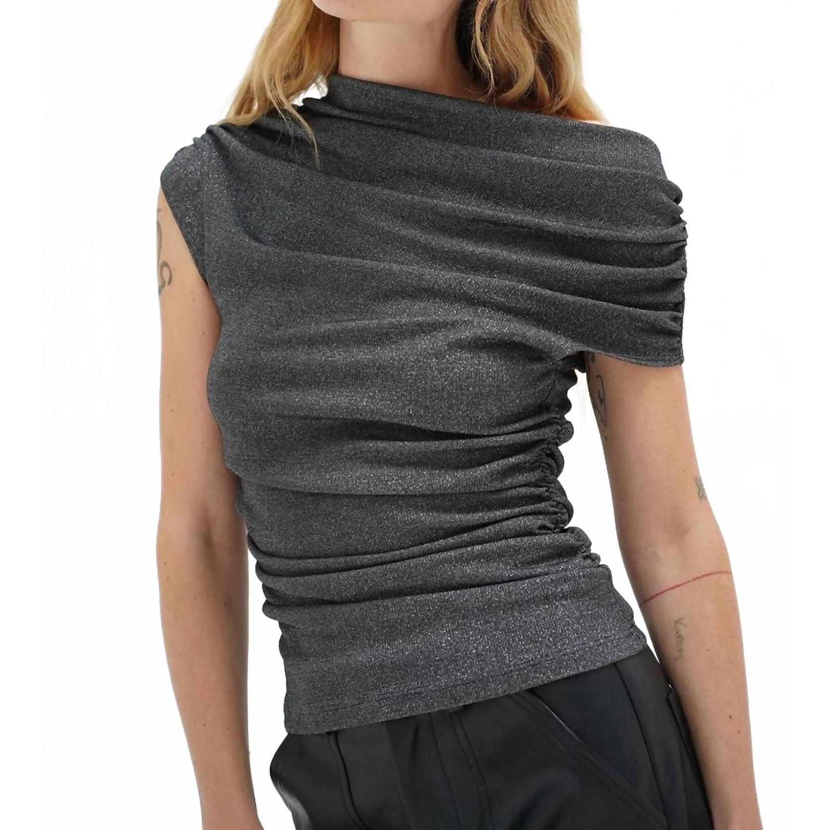 New Lna Lurex Ribbed Top In Black